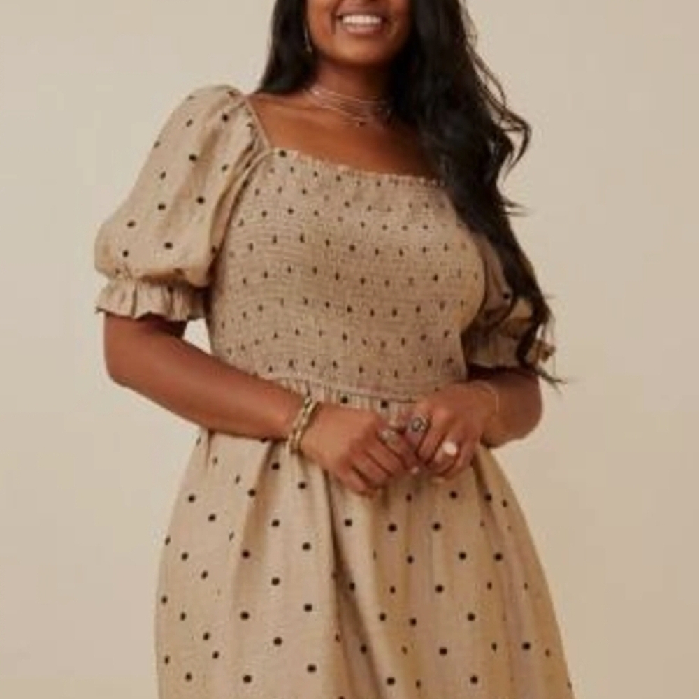 Hayden NWT Tan and Black Polka Dot Midi Dress